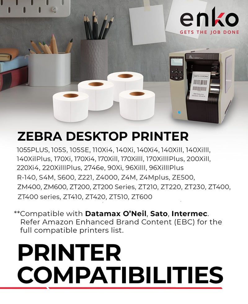 enKo Products enKo 1 Roll 4" x 6" Direct Thermal 1000 Labels 3" Core - Address & Shipping Labels Compatible for Industrial Printer Zebra 220Xi4 ZT200 ZT400 ZT510 ZT600 Datamax NATO Intermec - Image 3